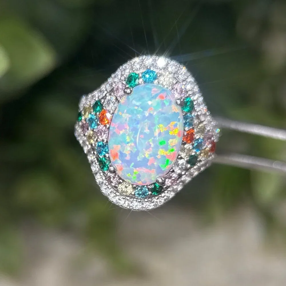 Stunning 925 Silver Opal/Multicolor Stones‎ Ring
